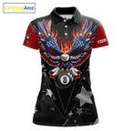 Custom 8 Ball 9 Ball Eagle American Flag Flame Billiard Shirts, Patriotic Pool Team Jersey