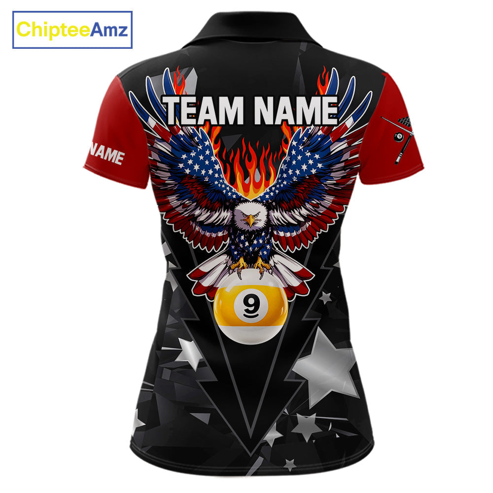 Custom 8 Ball 9 Ball Eagle American Flag Flame Billiard Shirts, Patriotic Pool Team Jersey