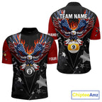 Custom 8 Ball 9 Ball Eagle American Flag Flame Billiard Shirts, Patriotic Pool Team Jersey