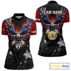 Custom 8 Ball 9 Ball Eagle American Flag Flame Billiard Shirts, Patriotic Pool Team Jersey