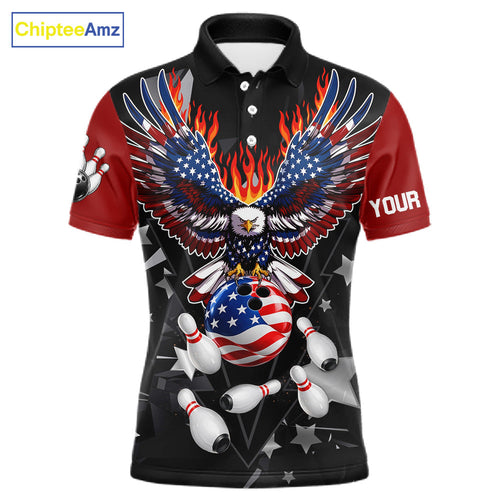 Personalized Flame American Flag Eagle Bowling Shirts Custom Patriotic Bowling Team Jersey