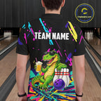 Colorful Bowling Jersey Funny Dinosaur Bowling Polo & 1/4 Zip Custom Bowling Team Shirts
