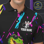 Colorful Bowling Jersey Funny Dinosaur Bowling Polo & 1/4 Zip Custom Bowling Team Shirts