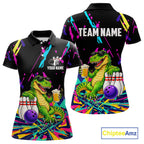 Colorful Bowling Jersey Funny Dinosaur Bowling Polo & 1/4 Zip Custom Bowling Team Shirts