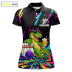 Colorful Bowling Jersey Funny Dinosaur Bowling Polo & 1/4 Zip Custom Bowling Team Shirts