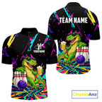 Colorful Bowling Jersey Funny Dinosaur Bowling Polo & 1/4 Zip Custom Bowling Team Shirts