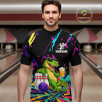 Colorful Bowling Jersey Funny Dinosaur Bowling Polo & 1/4 Zip Custom Bowling Team Shirts