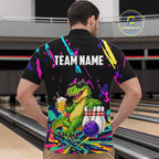 Colorful Bowling Jersey Funny Dinosaur Bowling Polo & 1/4 Zip Custom Bowling Team Shirts