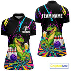 Colorful Bowling Jersey Funny Dinosaur Bowling Polo & 1/4 Zip Custom Bowling Team Shirts