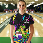 Colorful Bowling Jersey Funny Dinosaur Bowling Polo & 1/4 Zip Custom Bowling Team Shirts