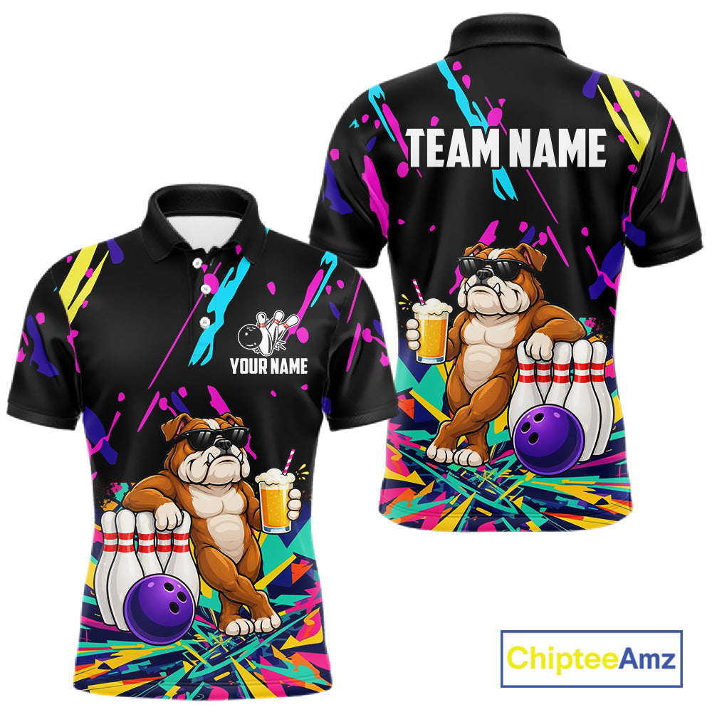 Colorful Bowling Jersey Funny Bulldog Bowling Polo & 1/4 Zip Custom Bowling Team Shirts