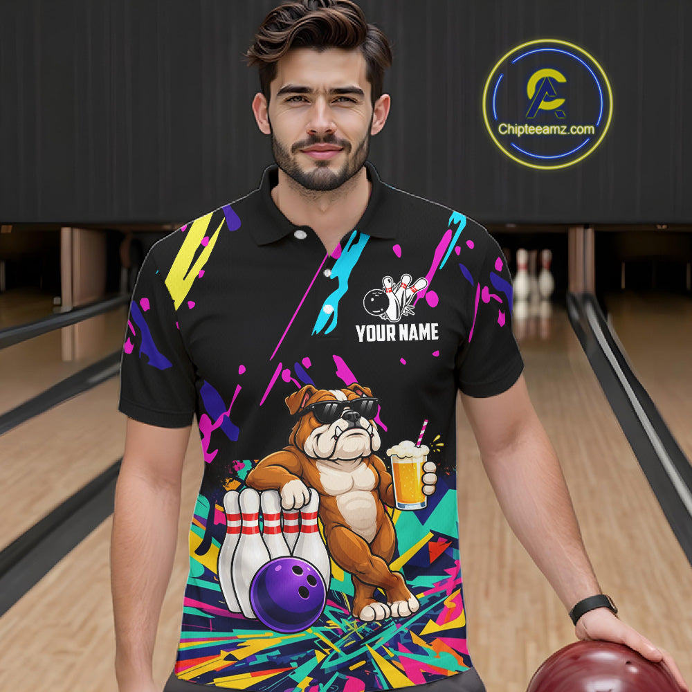 Colorful Bowling Jersey Funny Bulldog Bowling Polo & 1/4 Zip Custom Bowling Team Shirts