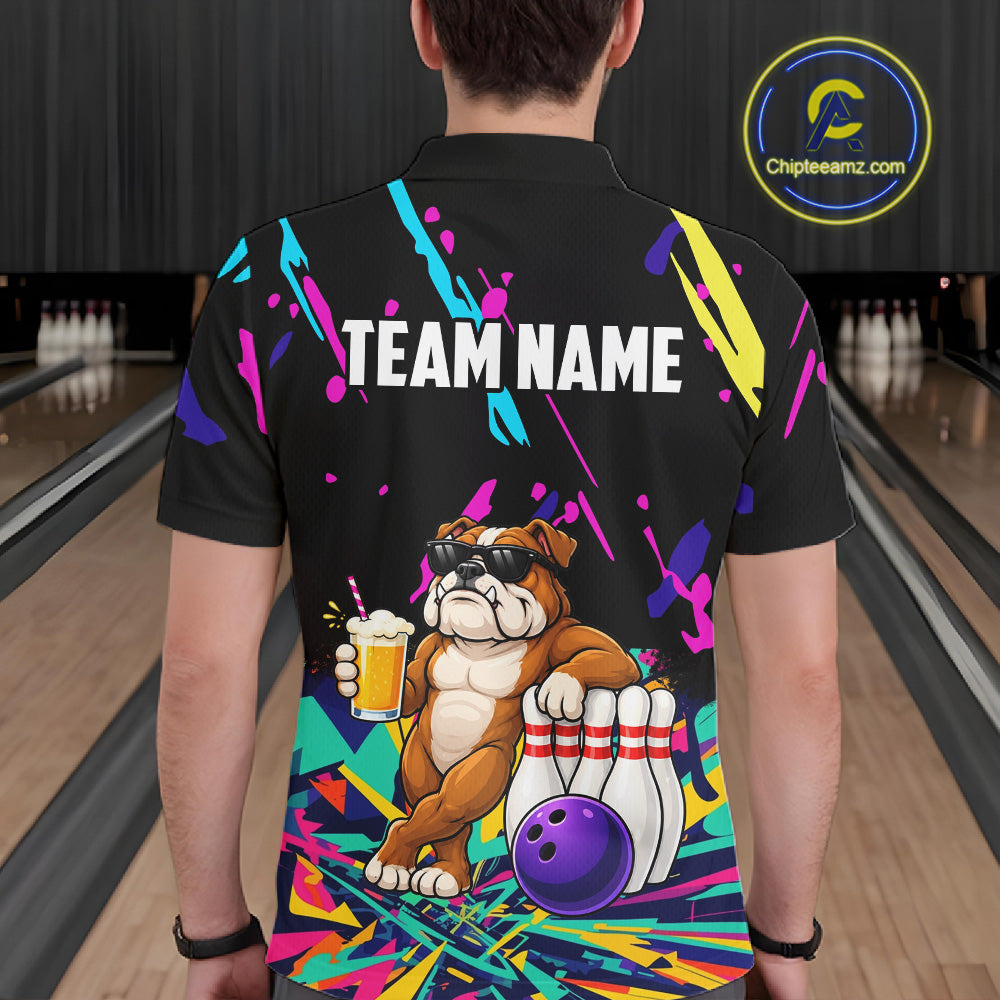 Colorful Bowling Jersey Funny Bulldog Bowling Polo & 1/4 Zip Custom Bowling Team Shirts