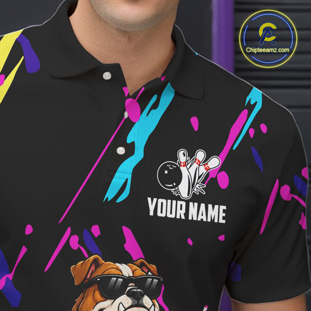 Colorful Bowling Jersey Funny Bulldog Bowling Polo & 1/4 Zip Custom Bowling Team Shirts