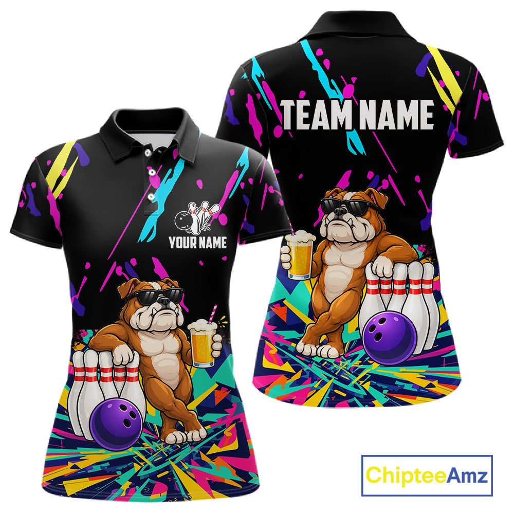Colorful Bowling Jersey Funny Bulldog Bowling Polo & 1/4 Zip Custom Bowling Team Shirts