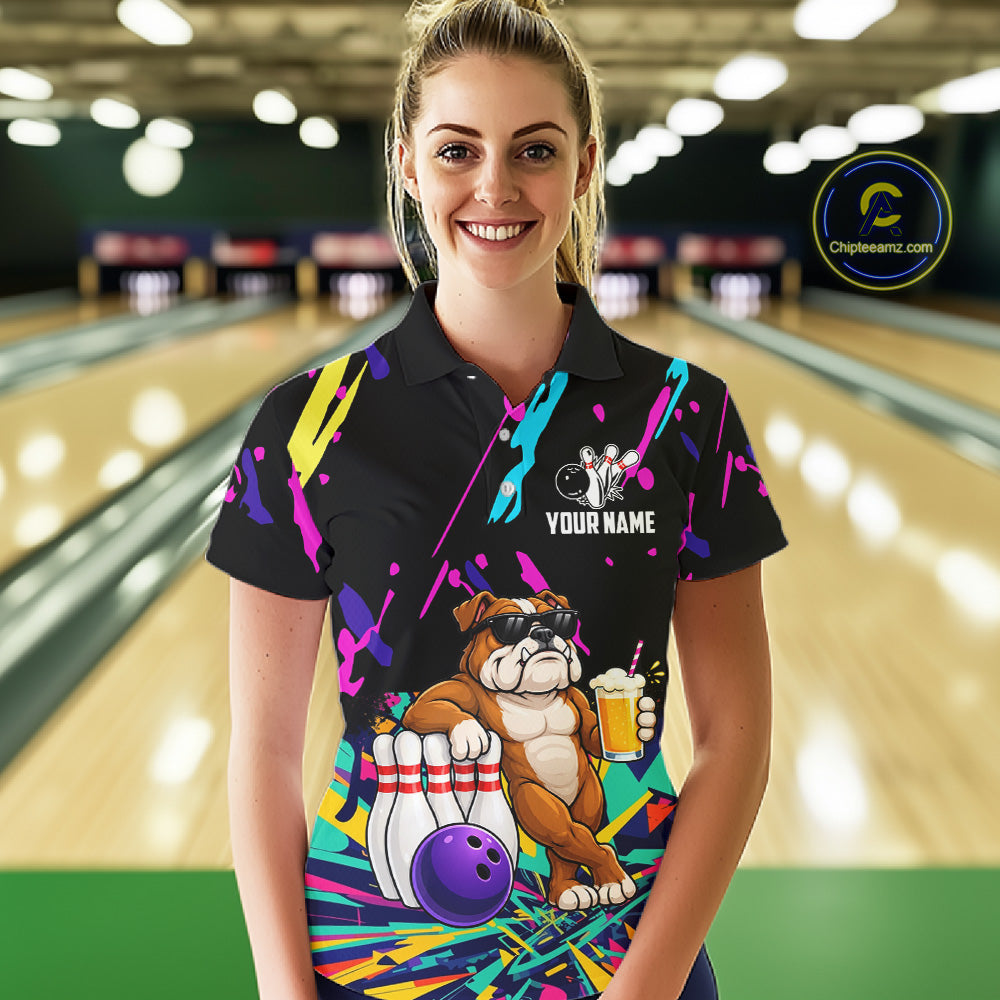 Colorful Bowling Jersey Funny Bulldog Bowling Polo & 1/4 Zip Custom Bowling Team Shirts