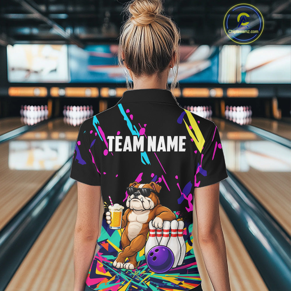 Colorful Bowling Jersey Funny Bulldog Bowling Polo & 1/4 Zip Custom Bowling Team Shirts