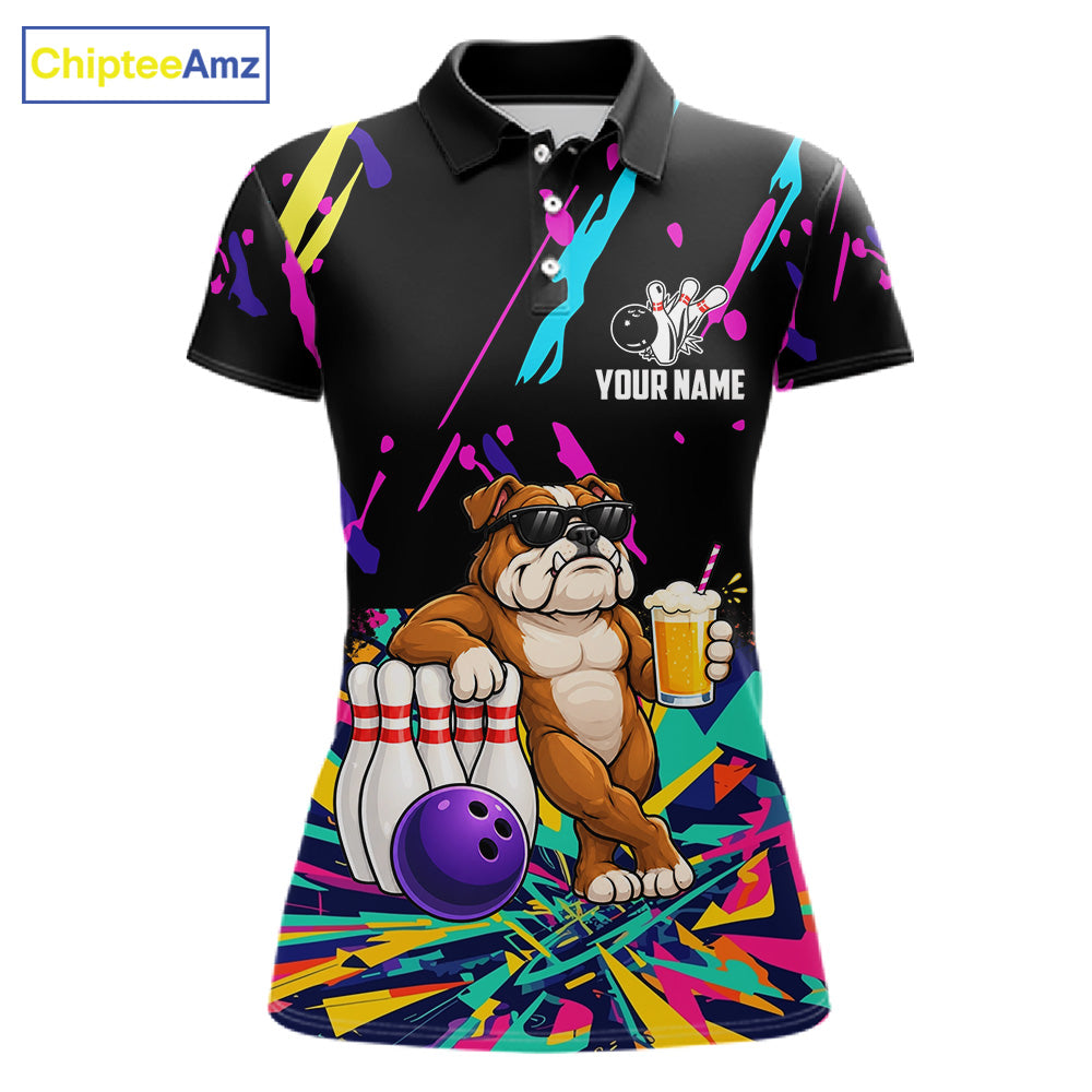 Colorful Bowling Jersey Funny Bulldog Bowling Polo & 1/4 Zip Custom Bowling Team Shirts