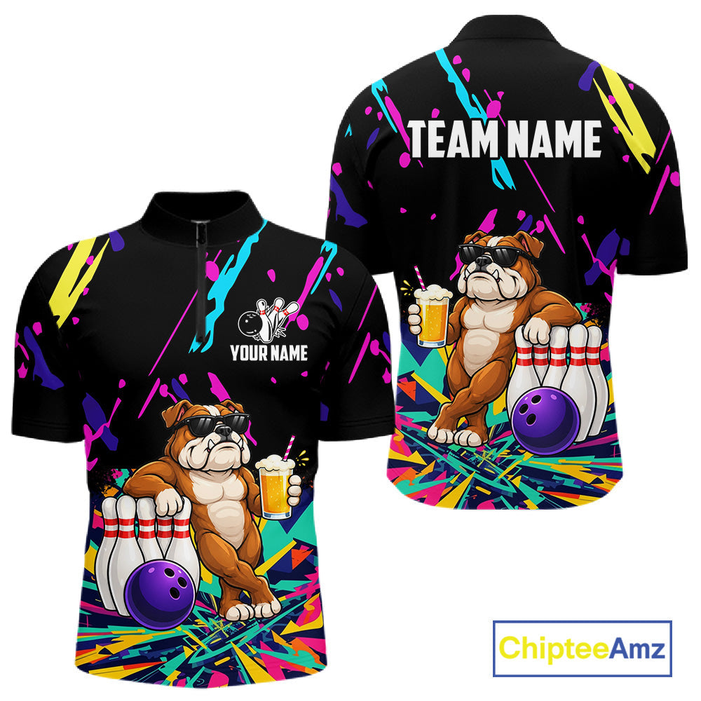 Colorful Bowling Jersey Funny Bulldog Bowling Polo & 1/4 Zip Custom Bowling Team Shirts