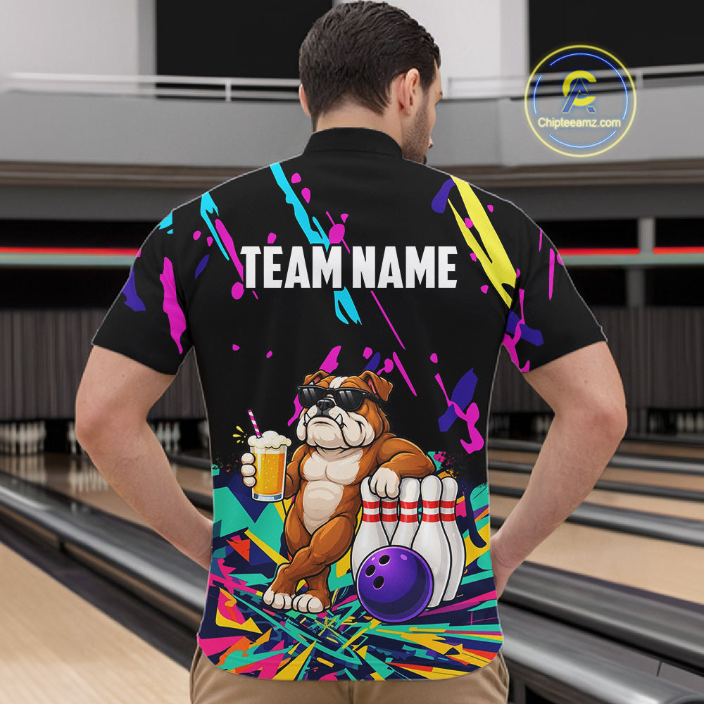 Colorful Bowling Jersey Funny Bulldog Bowling Polo & 1/4 Zip Custom Bowling Team Shirts
