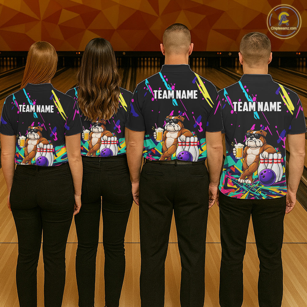 Colorful Bowling Jersey Funny Bulldog Bowling Polo & 1/4 Zip Custom Bowling Team Shirts