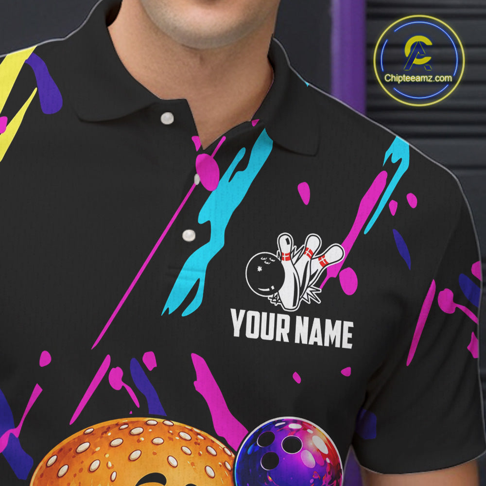 Colorful Bowling Jersey Funny Hamburger Bowling Polo & 1/4 Zip Custom Bowling Team Shirts