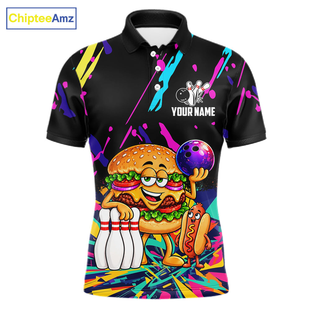 Colorful Bowling Jersey Funny Hamburger Bowling Polo & 1/4 Zip Custom Bowling Team Shirts