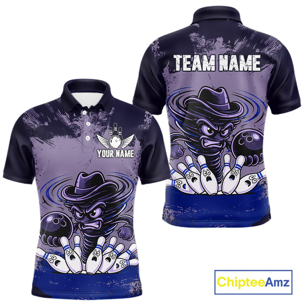 Funny Tornado Purple Grunge Bowling Shirts Custom Bowling Team Jersey Polo & Quarter Zip