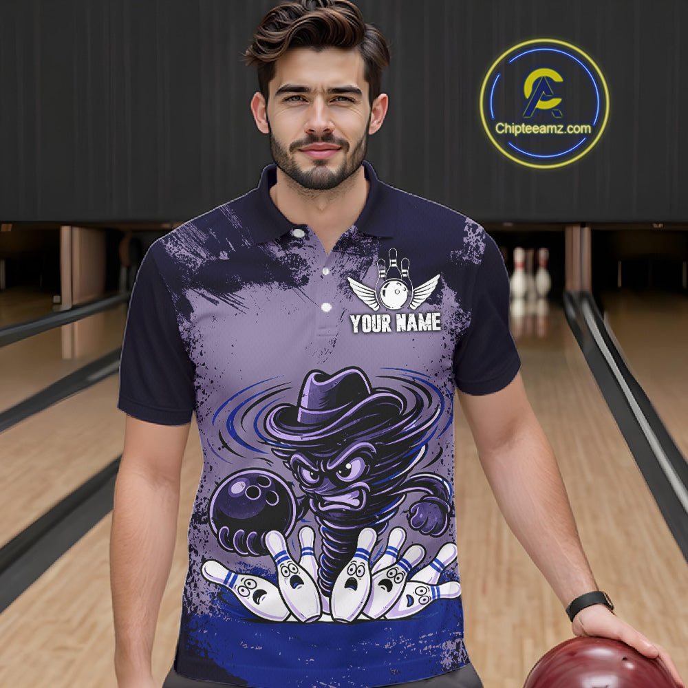 Funny Tornado Purple Grunge Bowling Shirts Custom Bowling Team Jersey Polo & Quarter Zip
