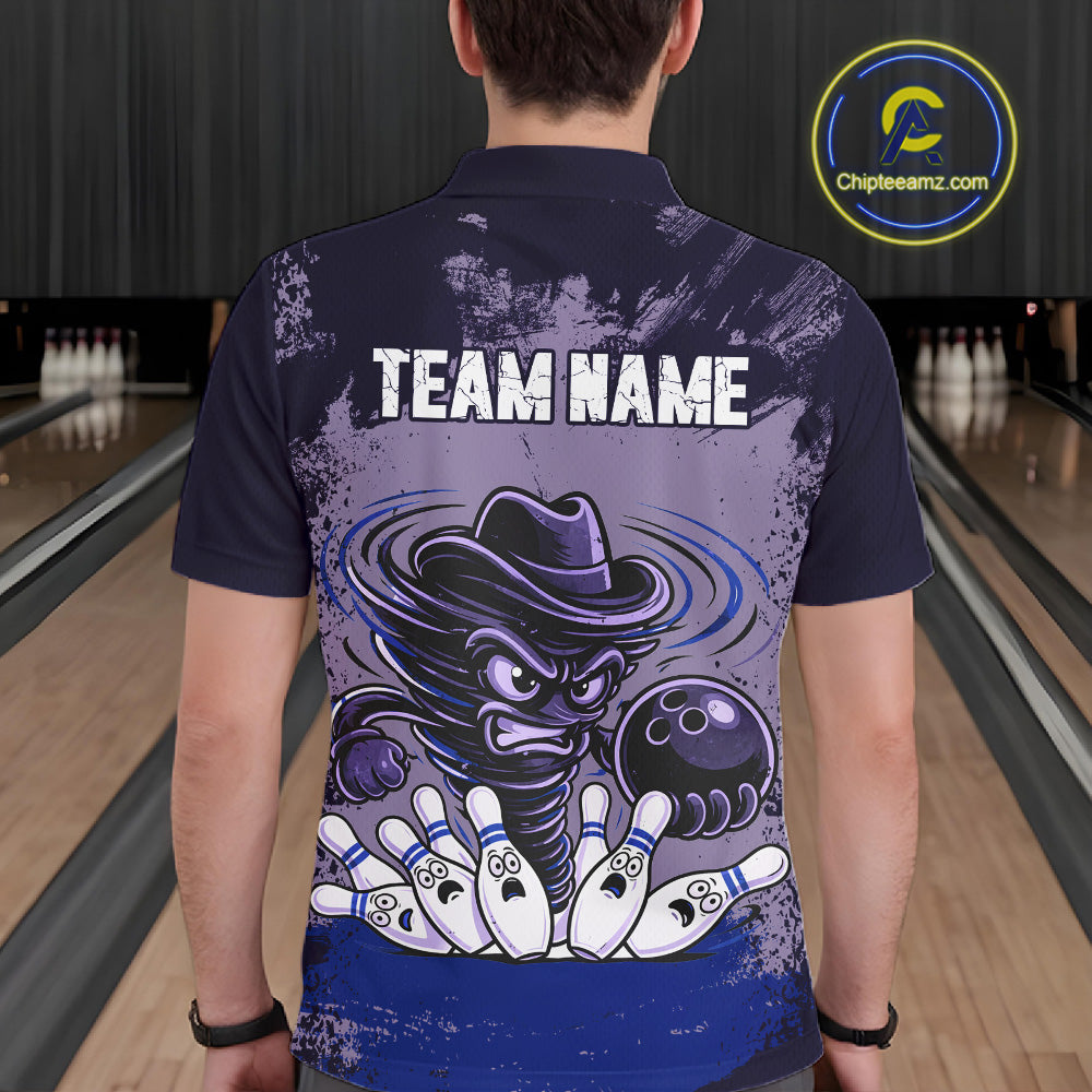 Funny Tornado Purple Grunge Bowling Shirts Custom Bowling Team Jersey Polo & Quarter Zip