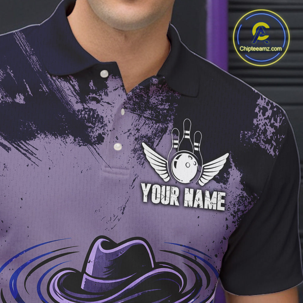 Funny Tornado Purple Grunge Bowling Shirts Custom Bowling Team Jersey Polo & Quarter Zip
