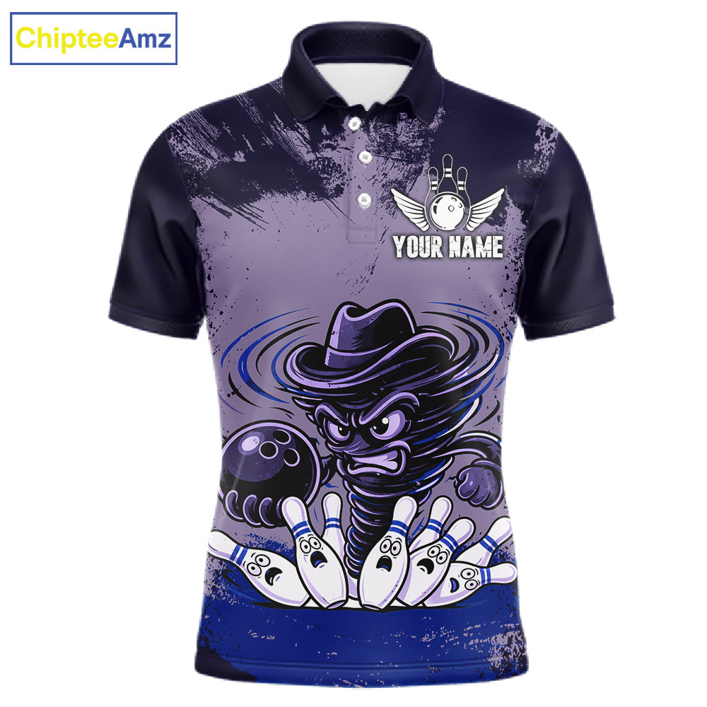 Funny Tornado Purple Grunge Bowling Shirts Custom Bowling Team Jersey Polo & Quarter Zip