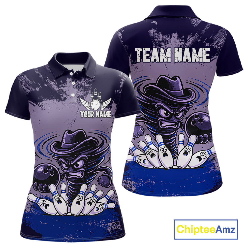 Funny Tornado Purple Grunge Bowling Shirts Custom Bowling Team Jersey Polo & Quarter Zip