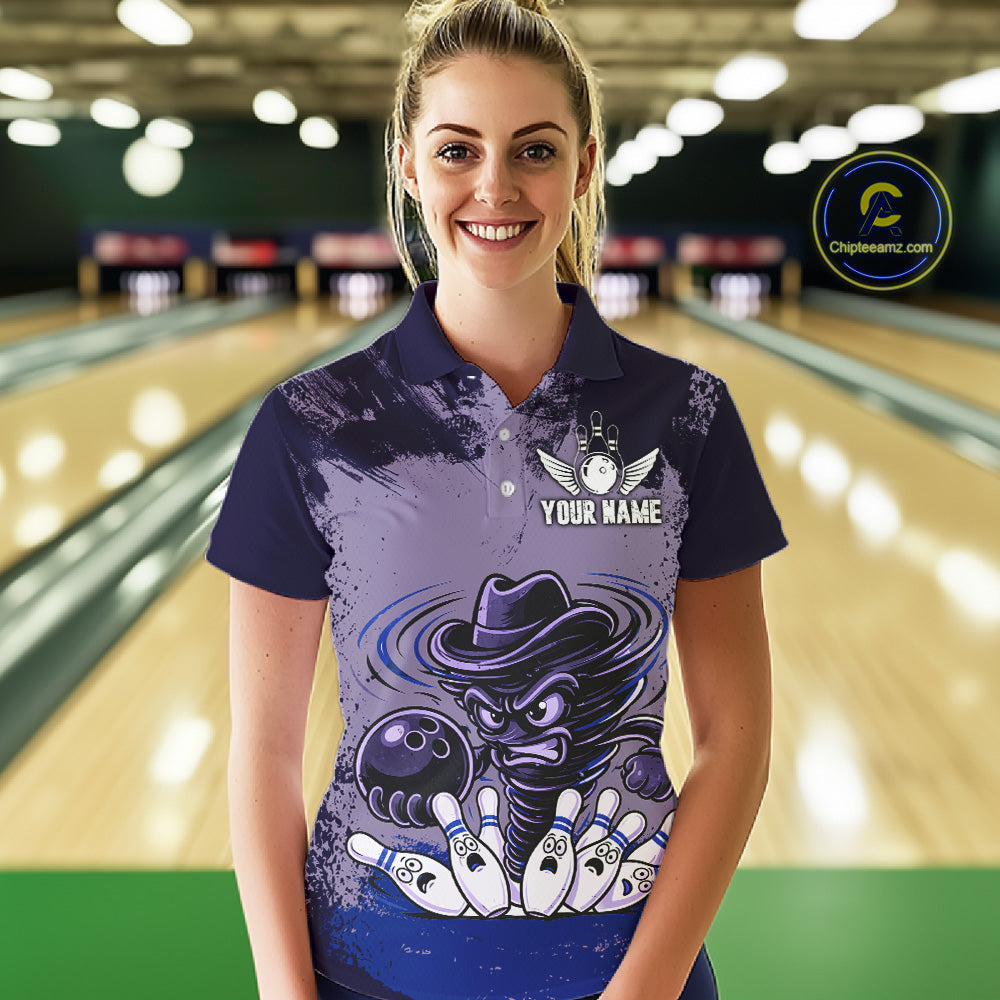 Funny Tornado Purple Grunge Bowling Shirts Custom Bowling Team Jersey Polo & Quarter Zip