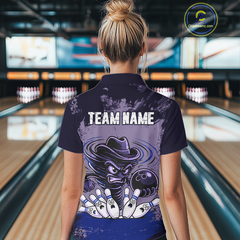 Funny Tornado Purple Grunge Bowling Shirts Custom Bowling Team Jersey Polo & Quarter Zip