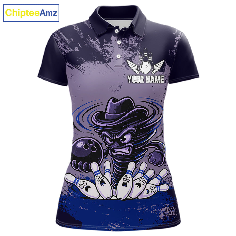 Funny Tornado Purple Grunge Bowling Shirts Custom Bowling Team Jersey Polo & Quarter Zip