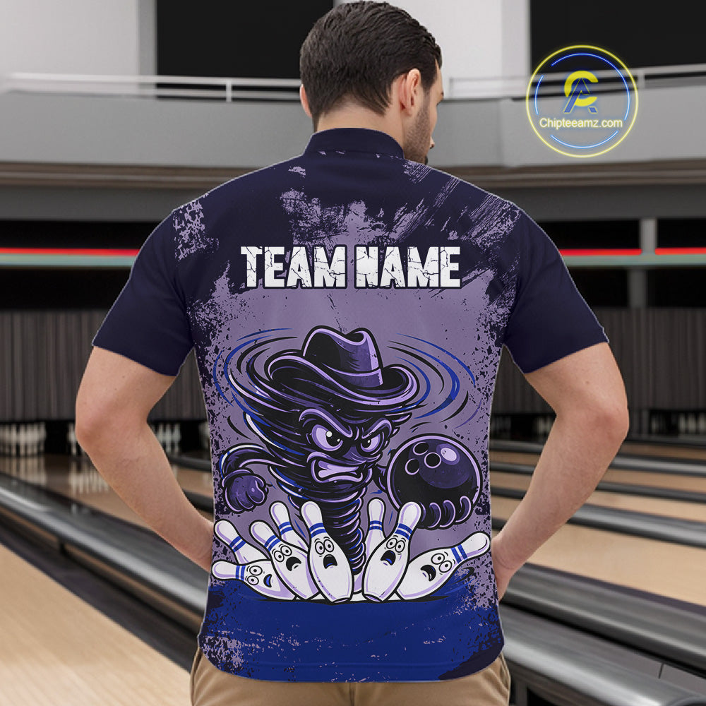 Funny Tornado Purple Grunge Bowling Shirts Custom Bowling Team Jersey Polo & Quarter Zip