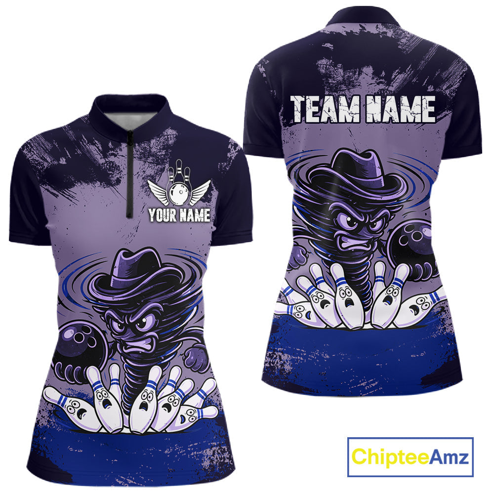 Funny Tornado Purple Grunge Bowling Shirts Custom Bowling Team Jersey Polo & Quarter Zip