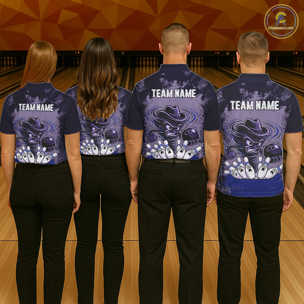 Funny Tornado Purple Grunge Bowling Shirts Custom Bowling Team Jersey Polo & Quarter Zip