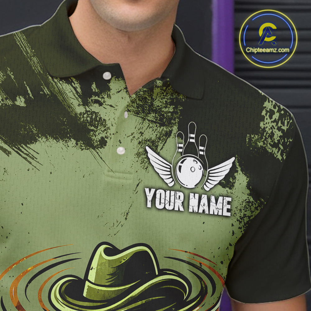 Funny Tornado Green Grunge Bowling Shirts Custom Bowling Team Jersey Polo & Quarter Zip