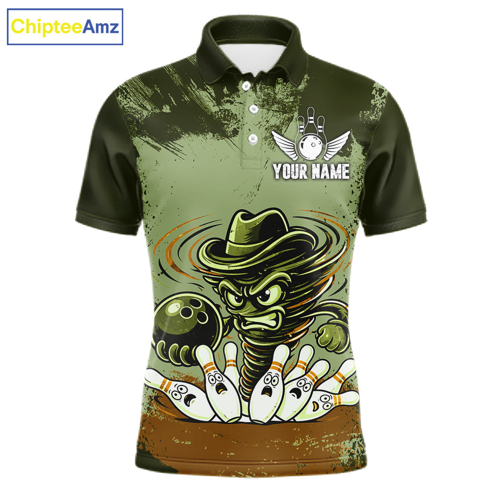 Funny Tornado Green Grunge Bowling Shirts Custom Bowling Team Jersey Polo & Quarter Zip