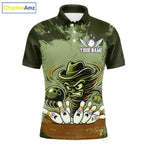 Funny Tornado Green Grunge Bowling Shirts Custom Bowling Team Jersey Polo & Quarter Zip