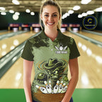 Funny Tornado Green Grunge Bowling Shirts Custom Bowling Team Jersey Polo & Quarter Zip