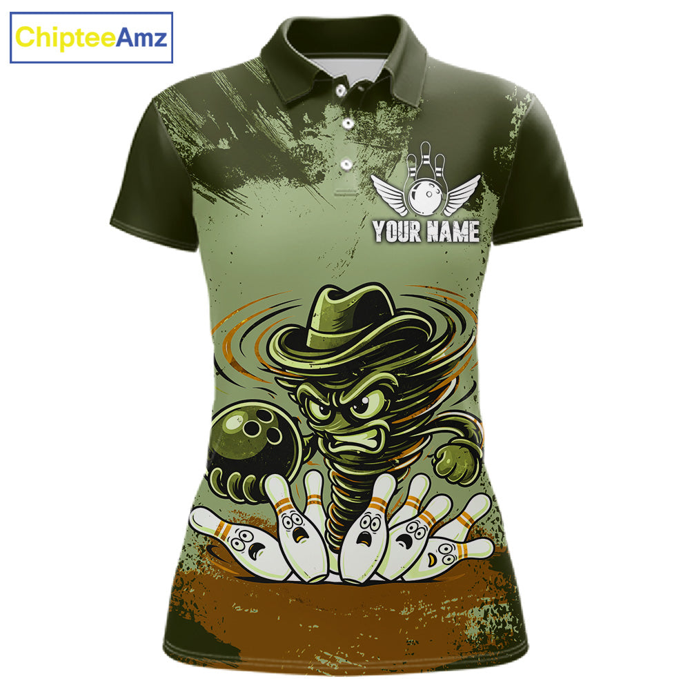 Funny Tornado Green Grunge Bowling Shirts Custom Bowling Team Jersey Polo & Quarter Zip