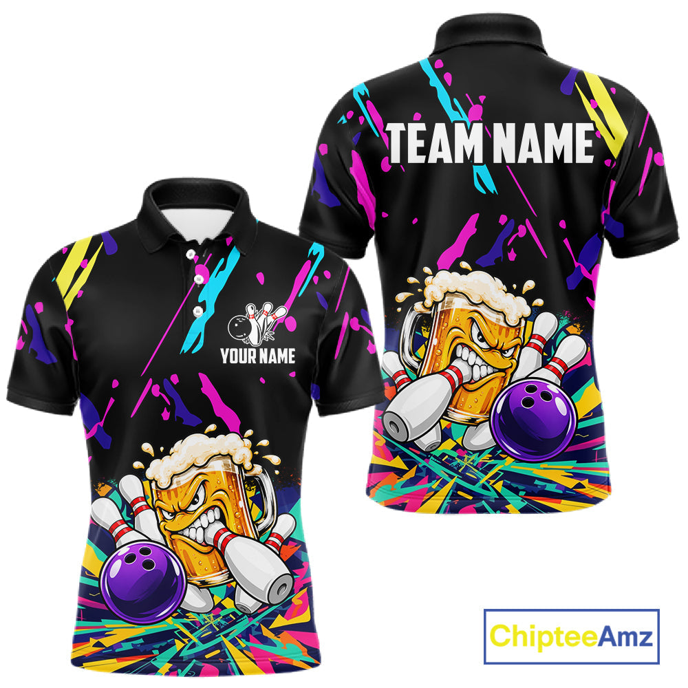 Colorful Bowling Jersey Funny Beer Bowling Polo & 1/4 Zip Custom Bowling Team Shirts