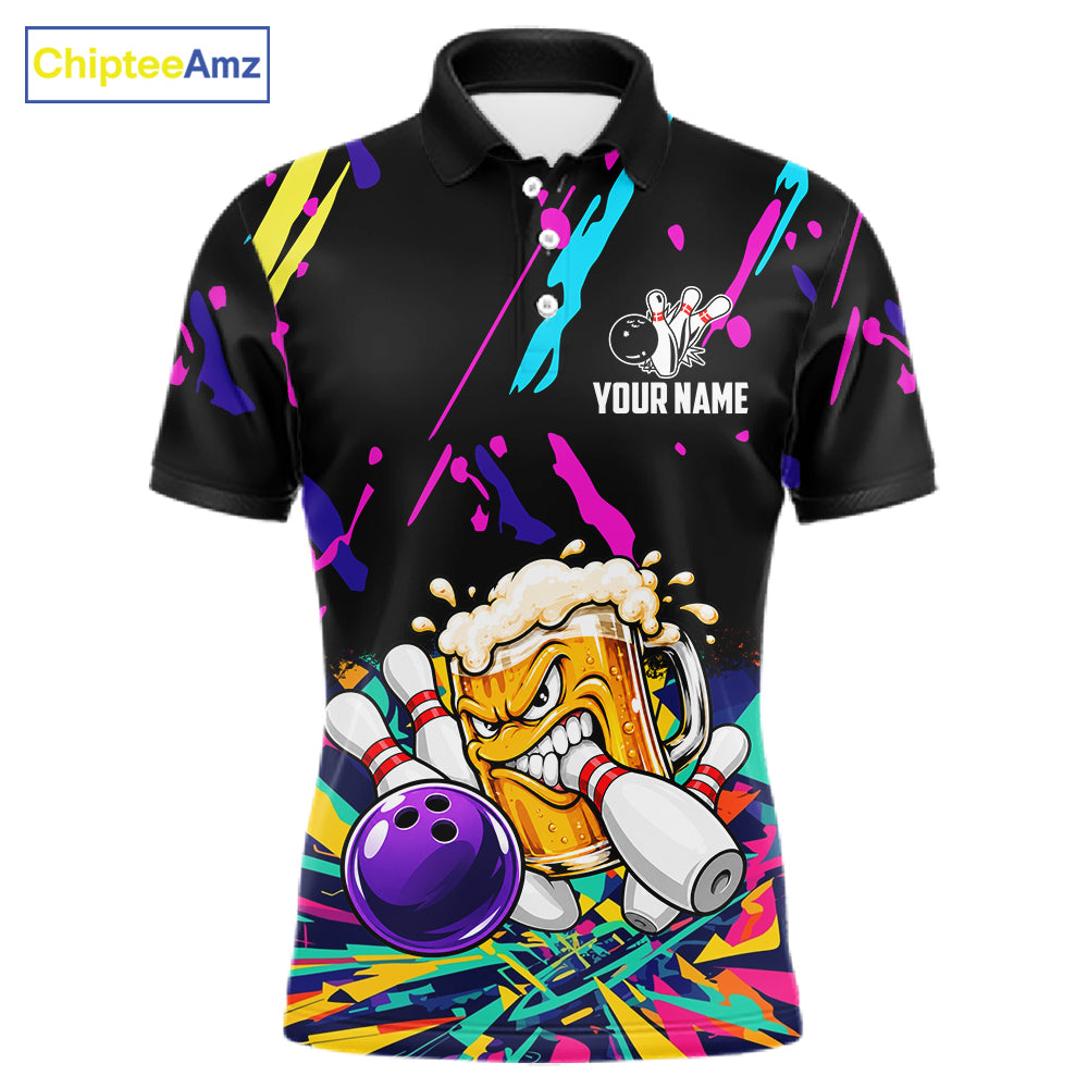Colorful Bowling Jersey Funny Beer Bowling Polo & 1/4 Zip Custom Bowling Team Shirts