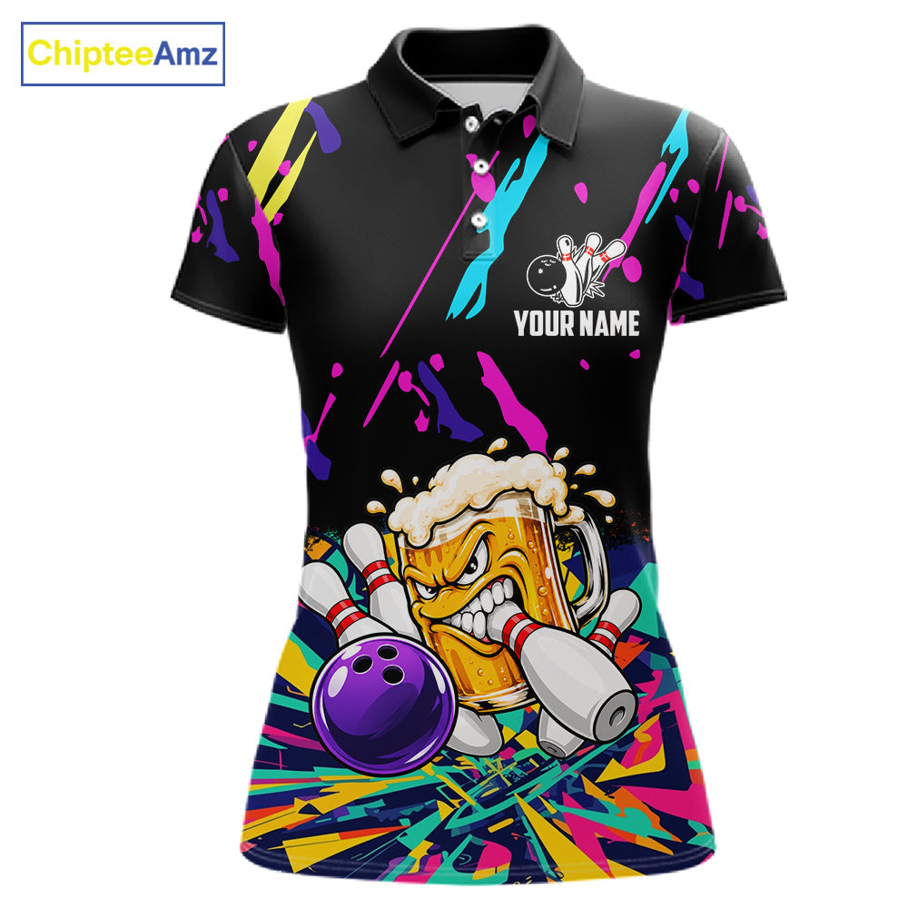 Colorful Bowling Jersey Funny Beer Bowling Polo & 1/4 Zip Custom Bowling Team Shirts