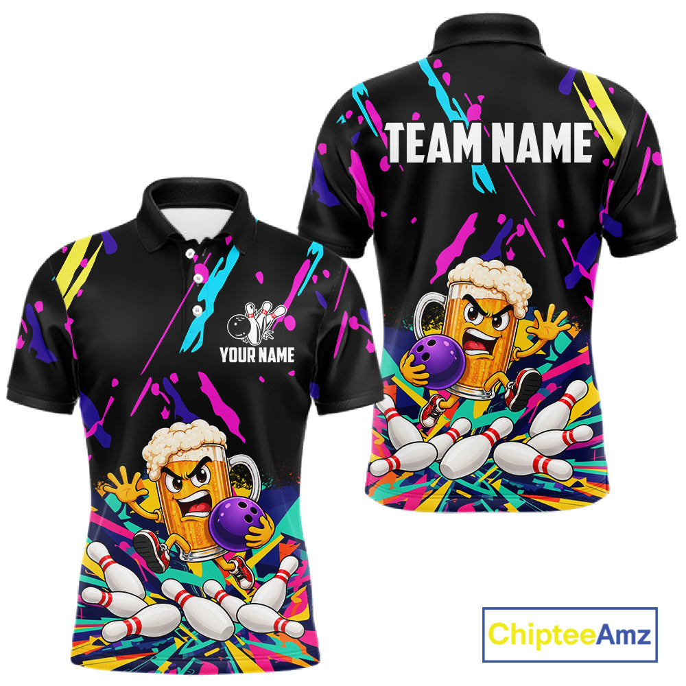 Colorful Bowling Jersey Funny Beer Bowling Team Shirts Custom Bowling Polo & 1/4 Zip