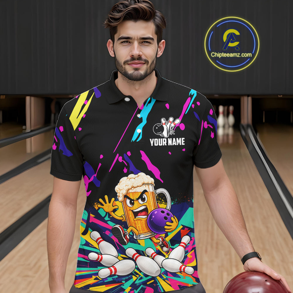 Colorful Bowling Jersey Funny Beer Bowling Team Shirts Custom Bowling Polo & 1/4 Zip