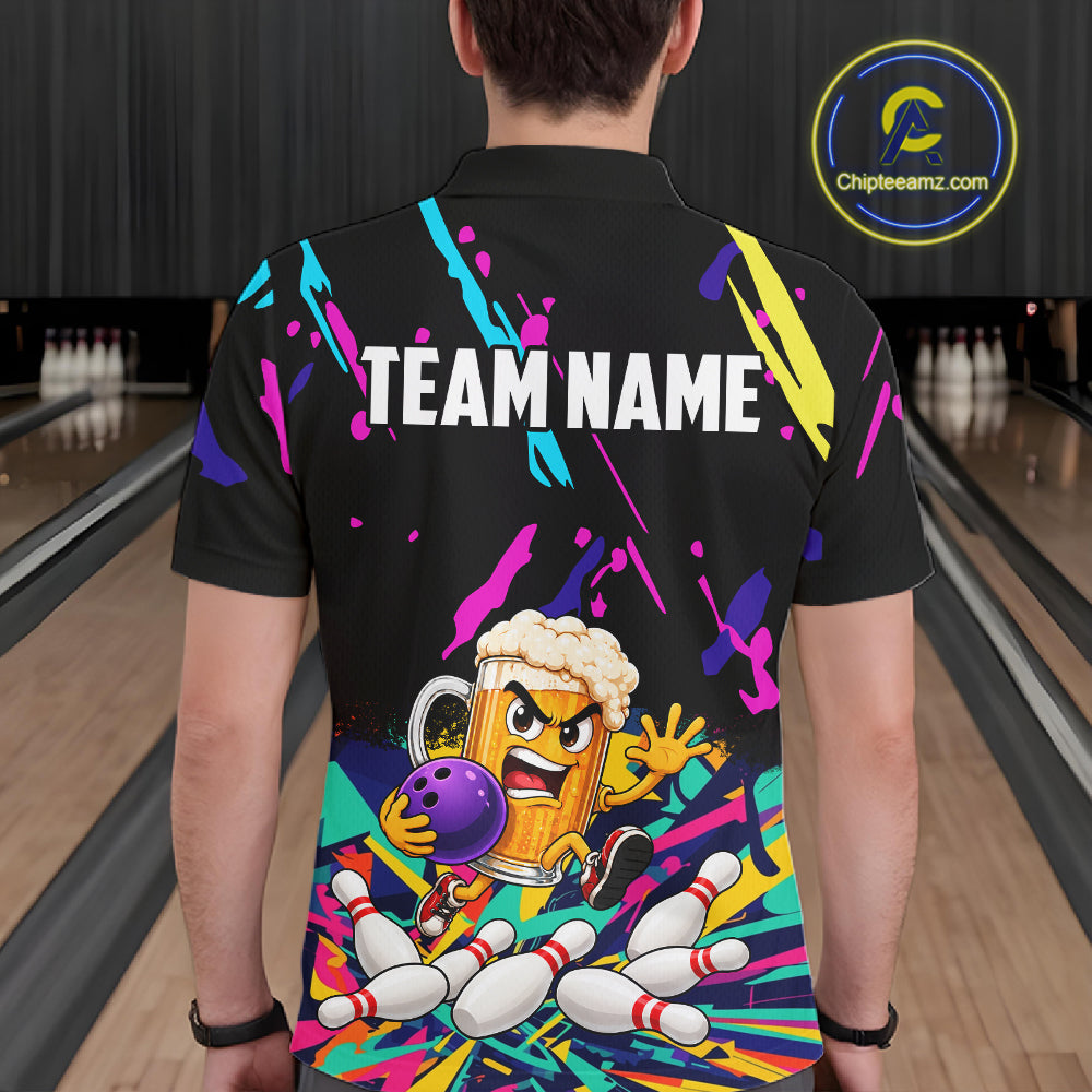 Colorful Bowling Jersey Funny Beer Bowling Team Shirts Custom Bowling Polo & 1/4 Zip